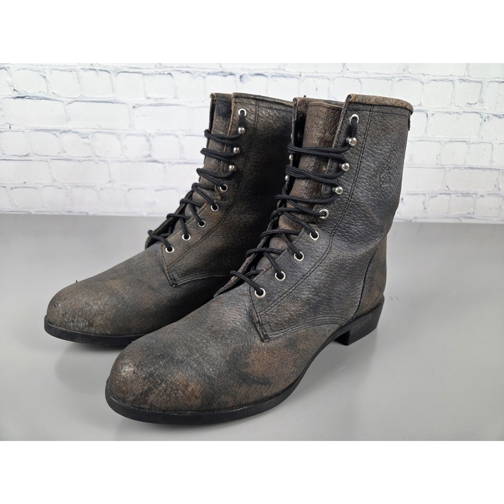 Ariat Womens Sz 8 Heritage Leather Lacer Boot‎ Combat Gorpcore Gray Brown